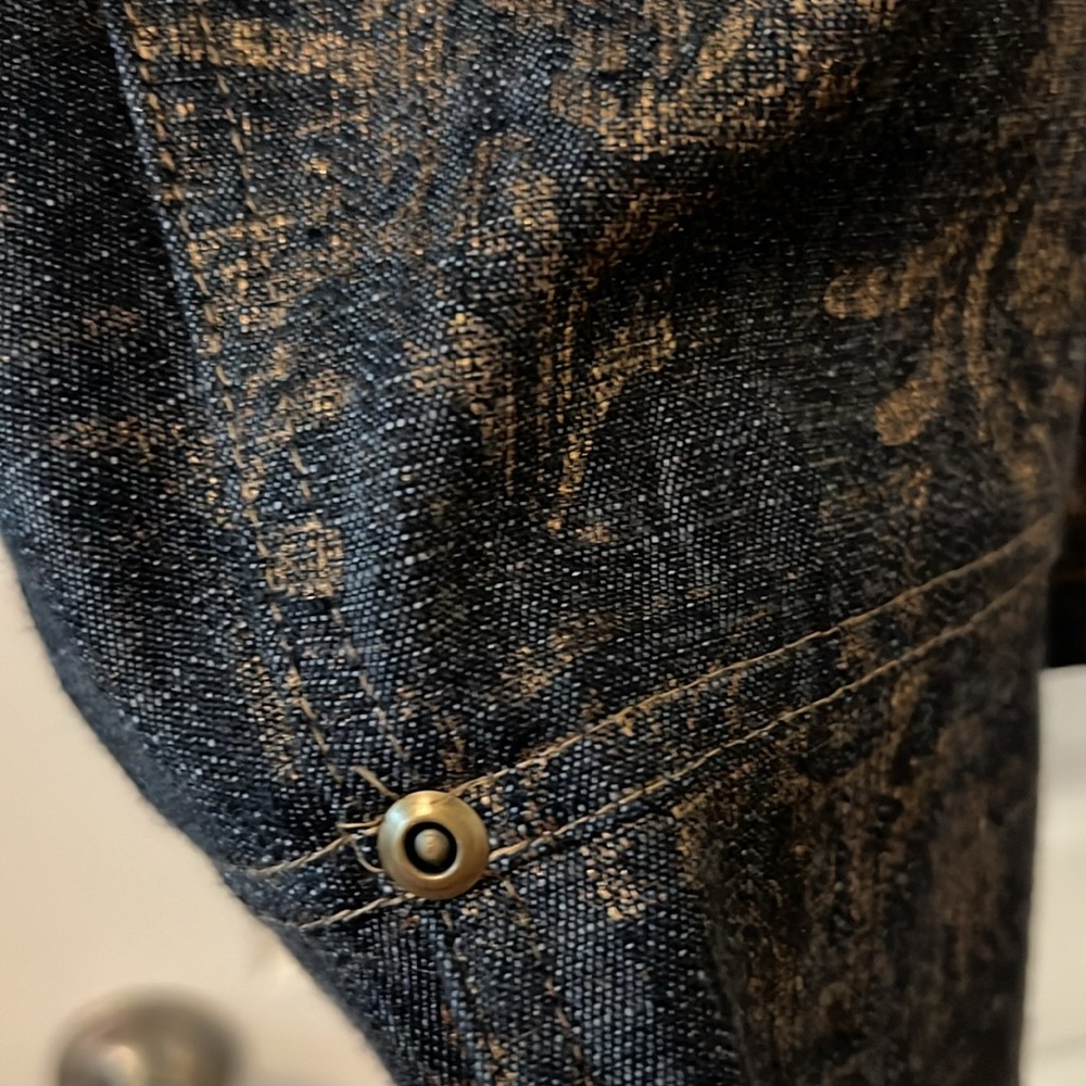 Coldwater Creek Jean denim jacket dark wash metallic print studded casual SZ 16 - Picture 7 of 16